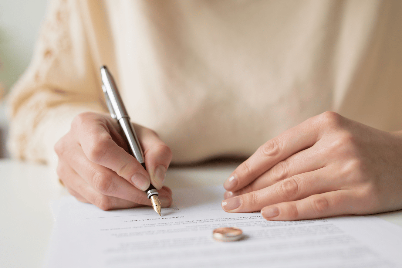 Woman reading through divorce papers