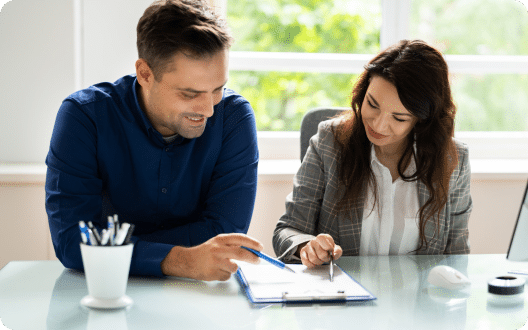 A financial advisor talking with a client