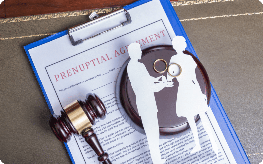 A gavel on top of a prenuptial agreement